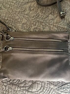 Pietro NYC Fine Leather 3 Zipper Taupe Crossbody Bag or Wristlet with Strap